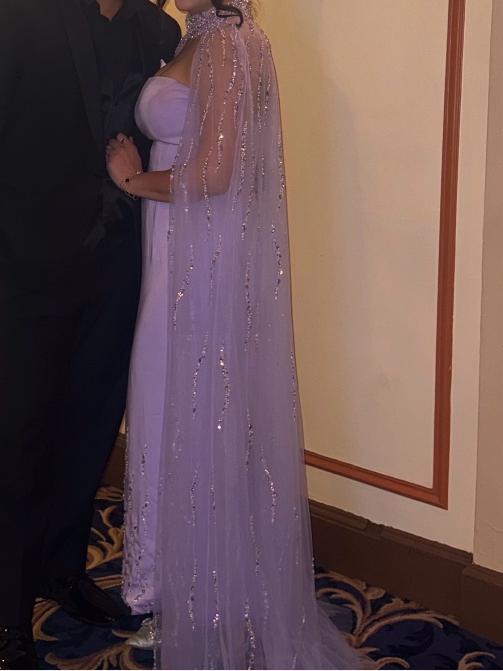 Lilac dress with long cape